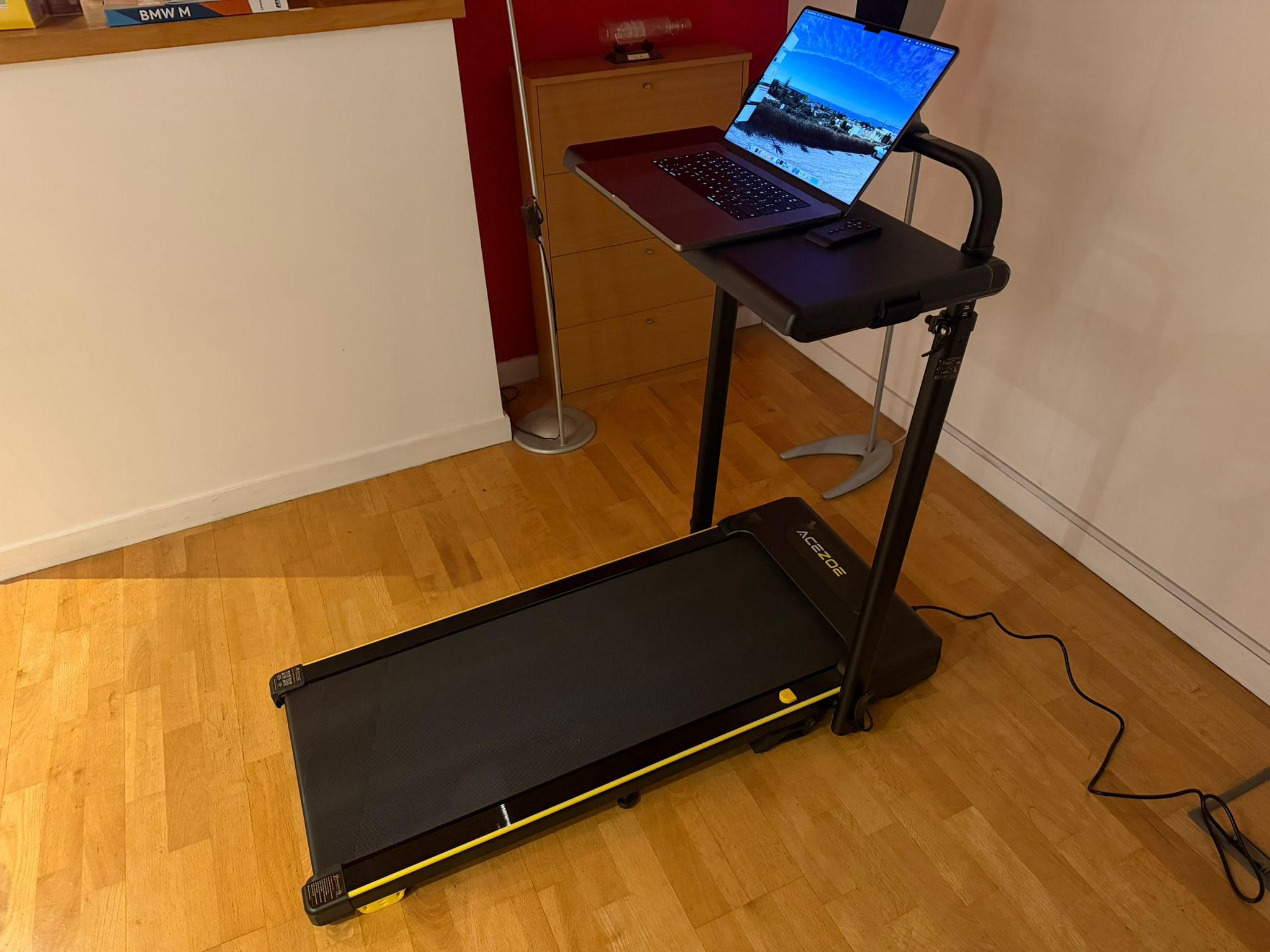 Combined treadmill and desk setup example from client Chris